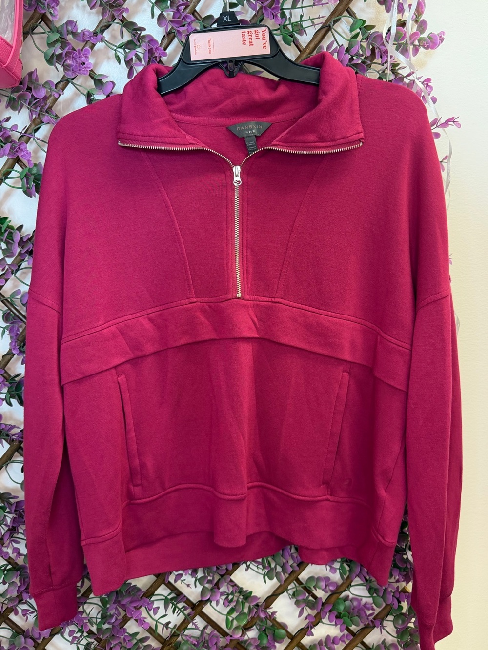 Danskin Butter Soft Half-Zip Pullover Sweatshirt - Raspberry